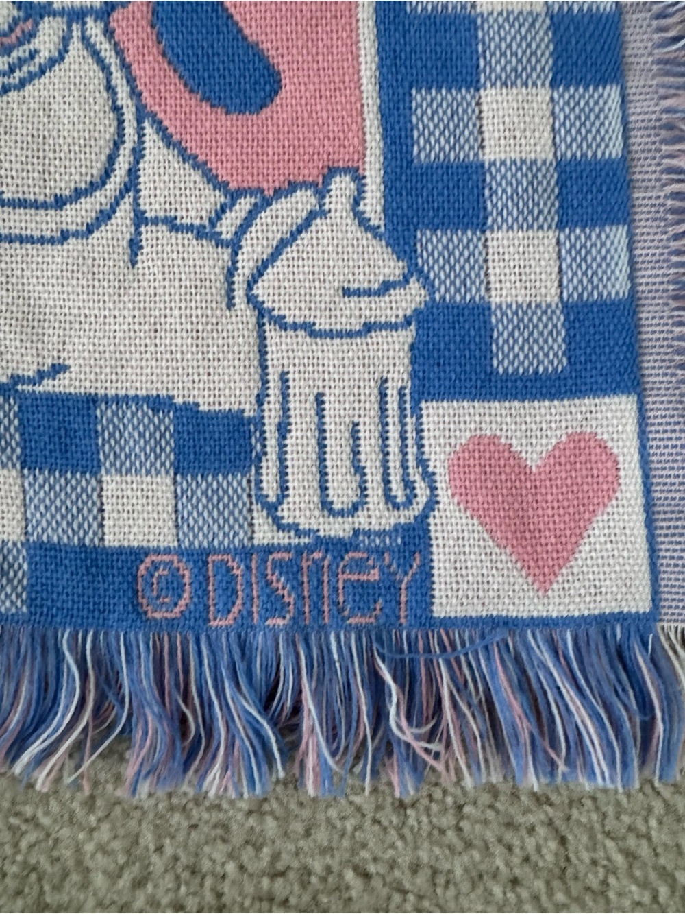 Vintage 1994 Avon Disney Baby Characters Woven Throw Blanket Pink Blue Fringe - Picture 4 of 7